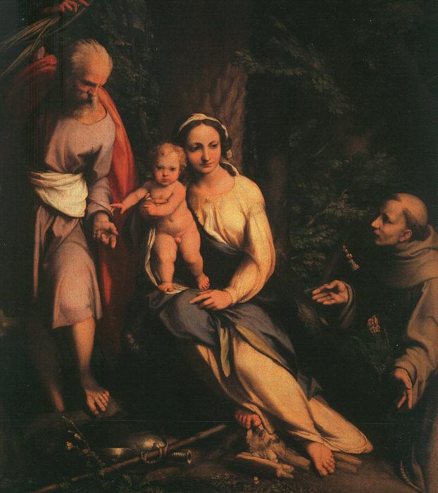 CORNELISZ VAN OOSTSANEN, Jacob The Rest on the Flight to Egypt with Saint Francis dfb Sweden oil painting art